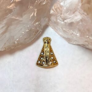 Implante Nossa Senhora Aparecida cravejada dourada